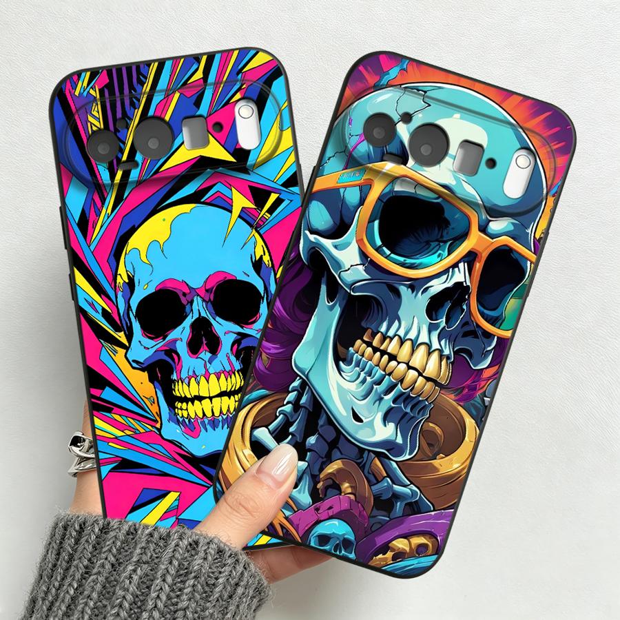 Google Pixel 9 - Coque de téléphone motif crâne néon